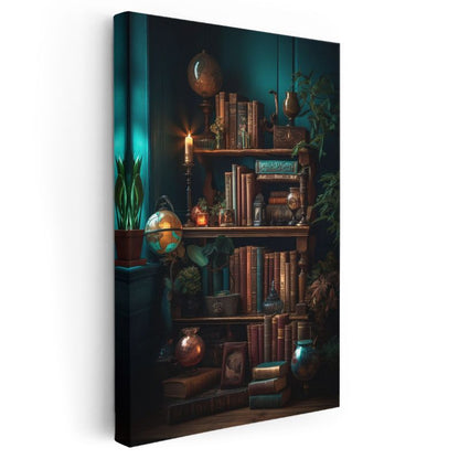 Antika Kütüphane - Turkuaz Duvar Koleksiyonu Kanvas Tablo