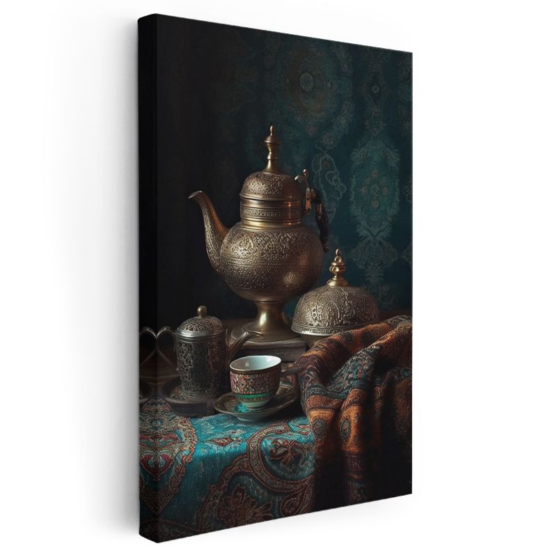 Geleneksel Çay Seremonisi - Antik Bakır Demlik Kompozisyonu Kanvas Tablo