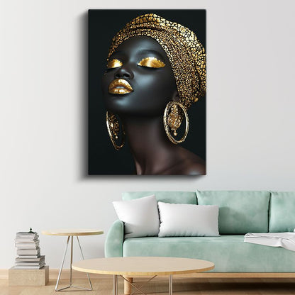 Altın Zarafet - Etnik Mücevherlerle Bezeli Portre Kanvas Tablo