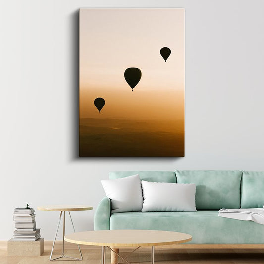 Gün Batımı Yolculuğu - Gökyüzünde Süzülen Balonlar Kanvas Tablo