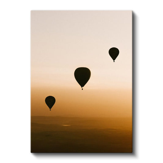Gün Batımı Yolculuğu - Gökyüzünde Süzülen Balonlar Kanvas Tablo