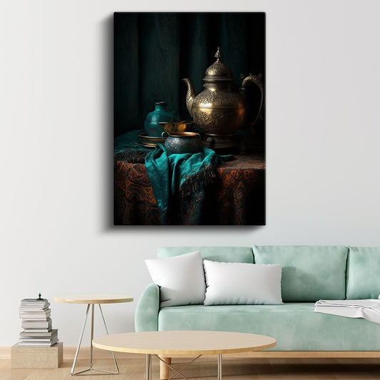 Turkuaz Dokunuş - Geleneksel Çay Ritüeli Kanvas Tablo