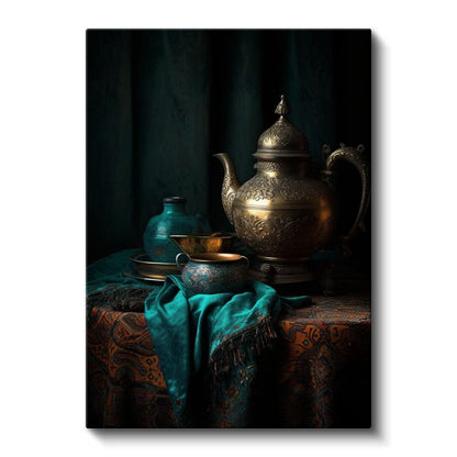 Turkuaz Dokunuş - Geleneksel Çay Ritüeli Kanvas Tablo