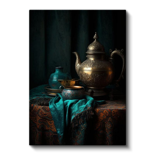 Turkuaz Dokunuş - Geleneksel Çay Ritüeli Kanvas Tablo