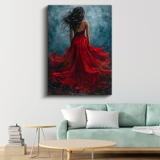 Kırmızının Büyüsü - Zarif Siluet Portresi Kanvas Tablo