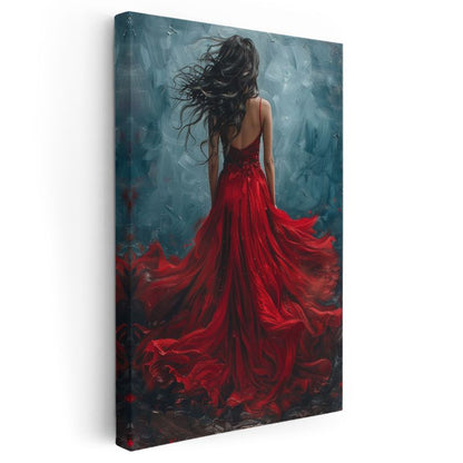 Kırmızının Büyüsü - Zarif Siluet Portresi Kanvas Tablo