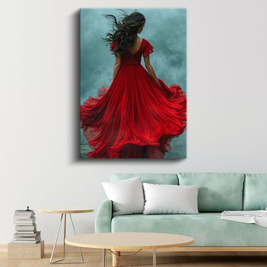 Rüzgarın Melodisi - Kırmızı Elbiseli Zarafet Kanvas Tablo