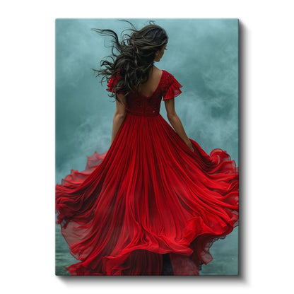 Rüzgarın Melodisi - Kırmızı Elbiseli Zarafet Kanvas Tablo