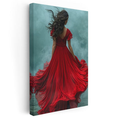 Rüzgarın Melodisi - Kırmızı Elbiseli Zarafet Kanvas Tablo