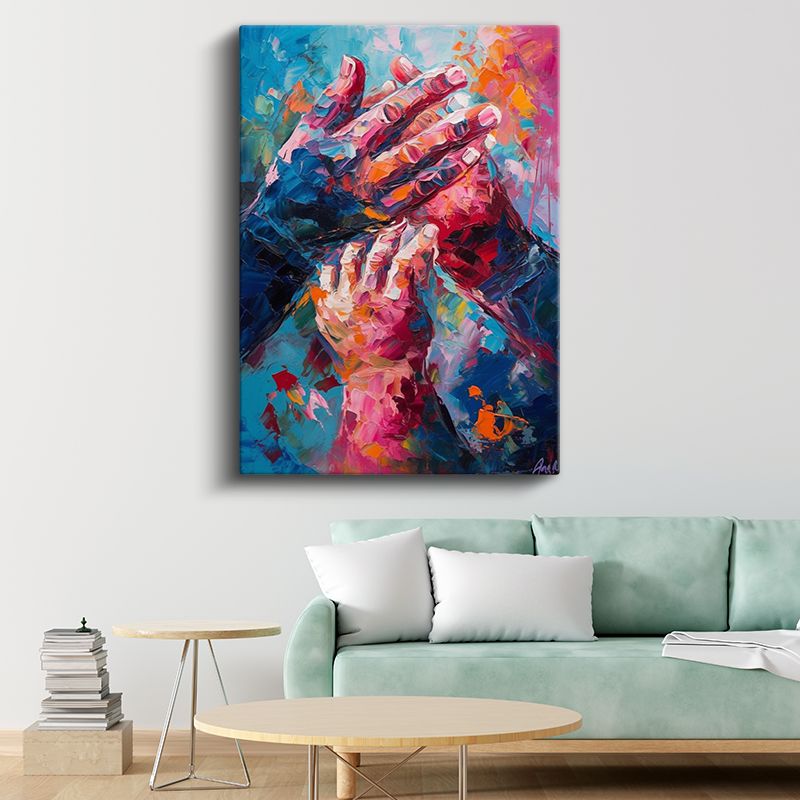 Birleşen Eller - Renkli Ekspresyonist Sanat Kanvas Tablo
