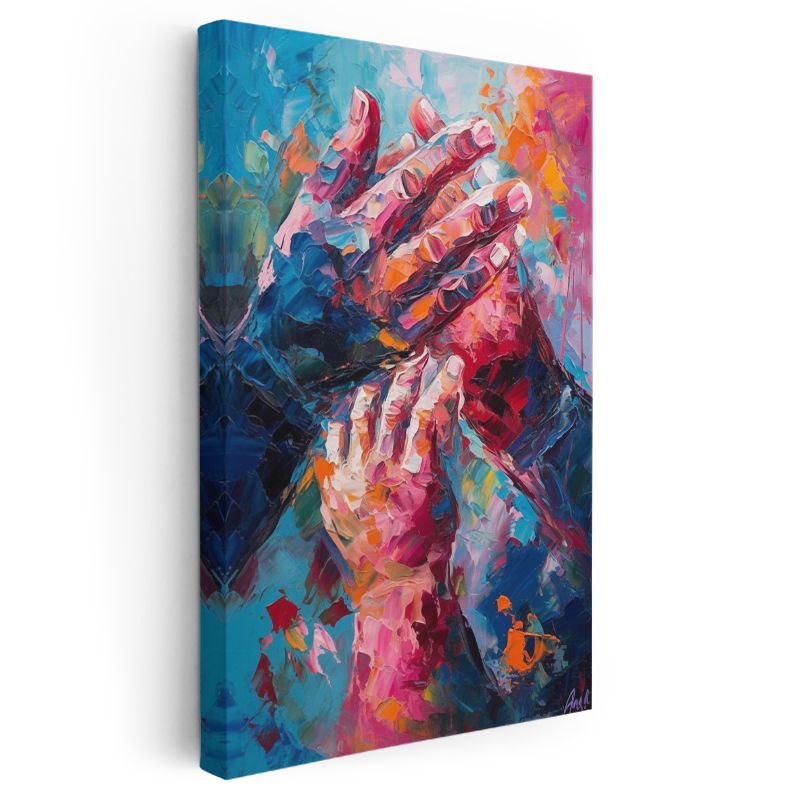 Birleşen Eller - Renkli Ekspresyonist Sanat Kanvas Tablo