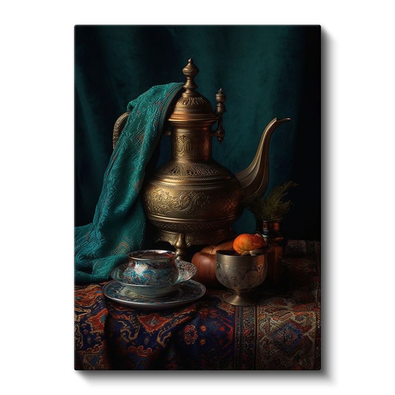 Osmanlı Çaydanlığı - Geleneksel Bakır İşlemeli Kanvas Tablo