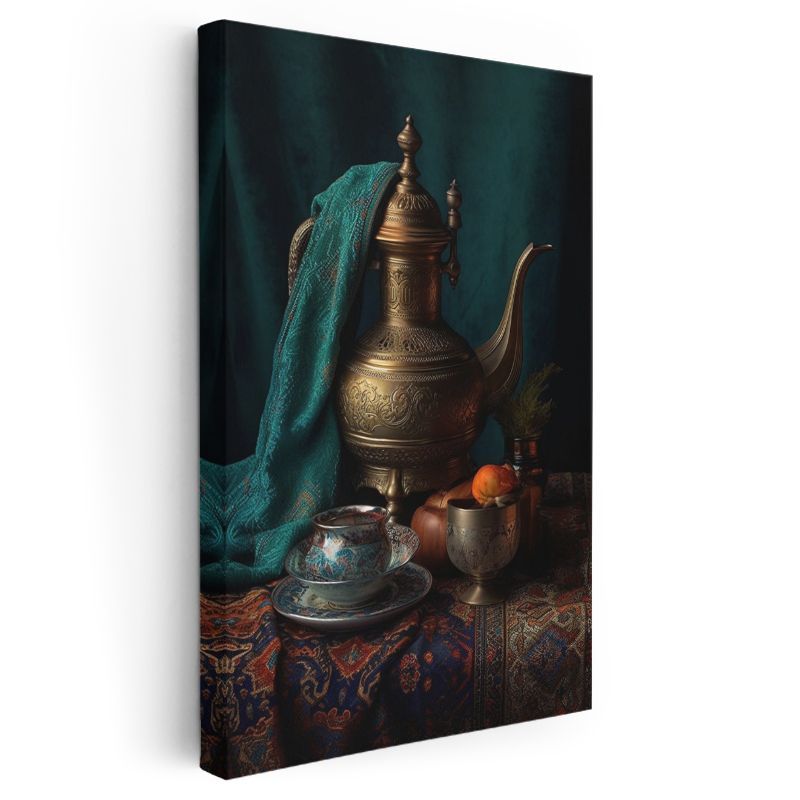 Osmanlı Çaydanlığı - Geleneksel Bakır İşlemeli Kanvas Tablo