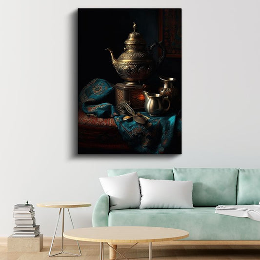 Antik Demlik - Zarif Gümüş Detaylar Kanvas Tablo