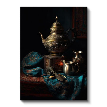 Antik Demlik - Zarif Gümüş Detaylar Kanvas Tablo