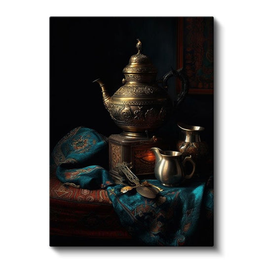 Antik Demlik - Zarif Gümüş Detaylar Kanvas Tablo