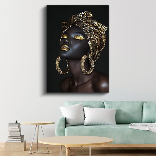 Altın Portre - Lüks Takılar ve Makyaj Kanvas Tablo