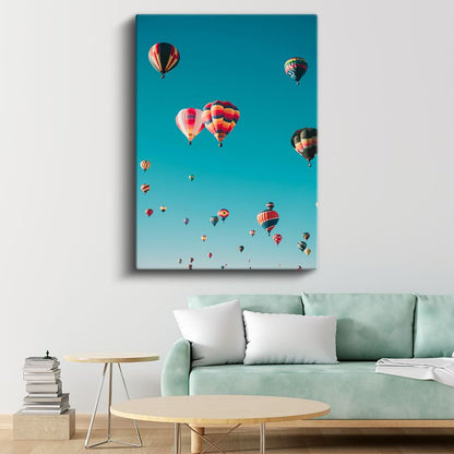 Sıcak Hava Balonları - Turkuaz Gökyüzünde Renkli Festival Kanvas Tablo