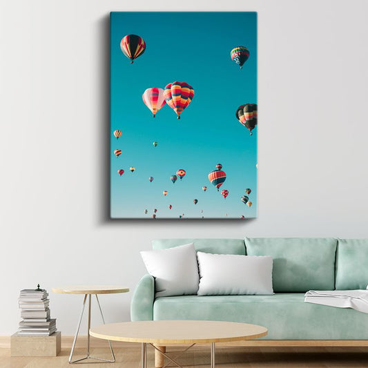 Sıcak Hava Balonları - Turkuaz Gökyüzünde Renkli Festival Kanvas Tablo