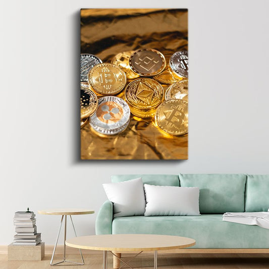 Kripto Paralar - Bitcoin ve Altcoin Koleksiyonu Kanvas Tablo
