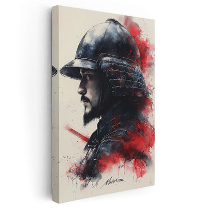Samuray Ruhu - Kırmızı Sıçramalı Savaşçı Portresi Kanvas Tablo