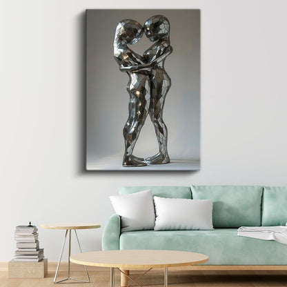 Modern Aşk - Metalik Kucaklaşan Figürler Kanvas Tablo