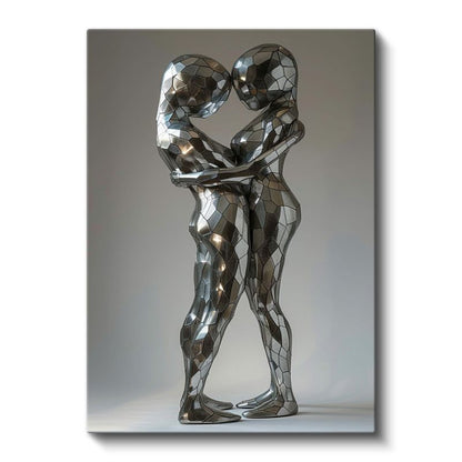 Modern Aşk - Metalik Kucaklaşan Figürler Kanvas Tablo