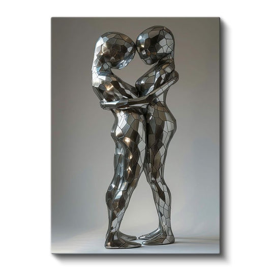 Modern Aşk - Metalik Kucaklaşan Figürler Kanvas Tablo