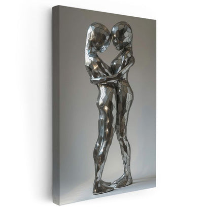 Modern Aşk - Metalik Kucaklaşan Figürler Kanvas Tablo