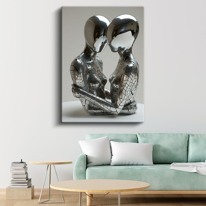 Sonsuz Bağ - Gümüş Metalik Figürler Kanvas Tablo