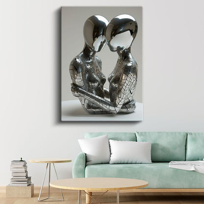 Sonsuz Bağ - Gümüş Metalik Figürler Kanvas Tablo