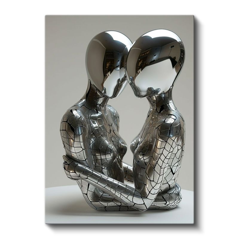 Sonsuz Bağ - Gümüş Metalik Figürler Kanvas Tablo