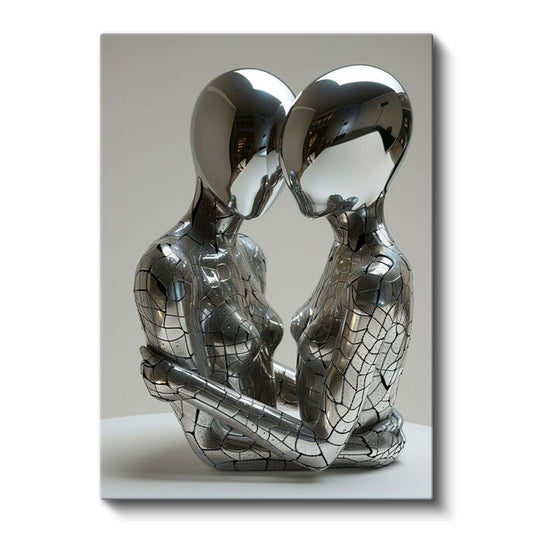 Sonsuz Bağ - Gümüş Metalik Figürler Kanvas Tablo