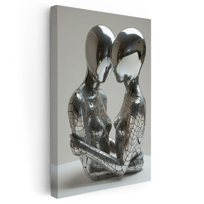 Sonsuz Bağ - Gümüş Metalik Figürler Kanvas Tablo