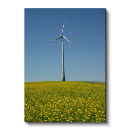 Rüzgar Türbini - Sarı Çiçek Tarlasında Yükselen Enerji Kanvas Tablo