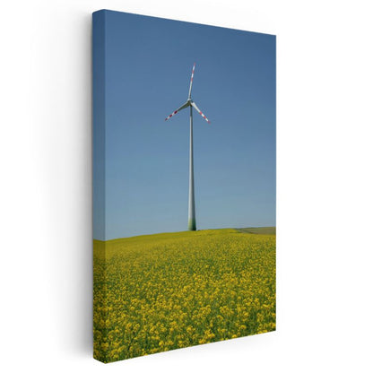Rüzgar Türbini - Sarı Çiçek Tarlasında Yükselen Enerji Kanvas Tablo
