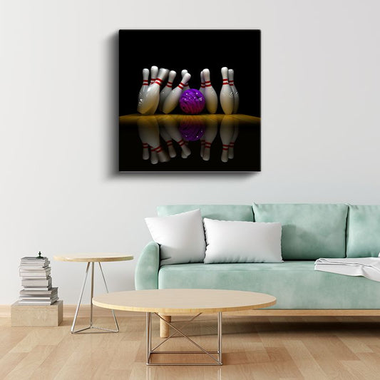 Bowling - Mor Top ve Beyaz Lobutlar Kanvas Tablo