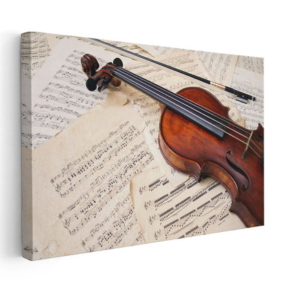 Müzik Notaları ve Keman - Klasik Sanat Eseri Kanvas Tablo
