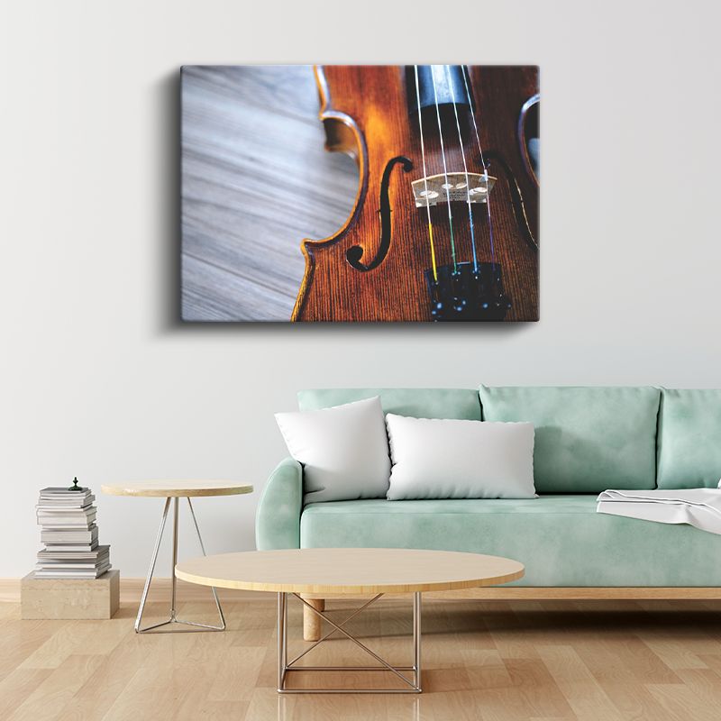 Keman Detayı - Ahşap Doku ve Teller Kanvas Tablo