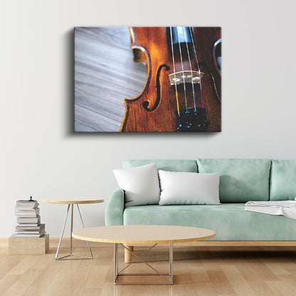 Keman Detayı - Ahşap Doku ve Teller Kanvas Tablo