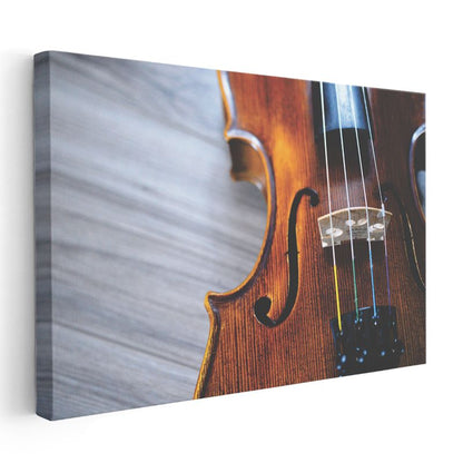 Keman Detayı - Ahşap Doku ve Teller Kanvas Tablo