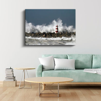 Fırtınalı Deniz Feneri - Dalgalara Meydan Okuyan Kanvas Tablo