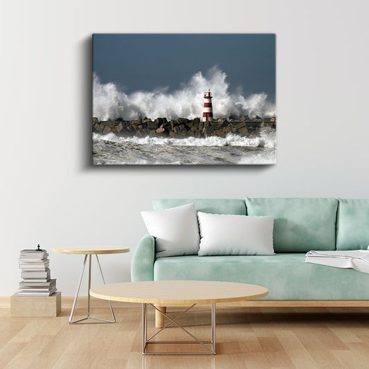 Fırtınalı Deniz Feneri - Dalgalara Meydan Okuyan Kanvas Tablo