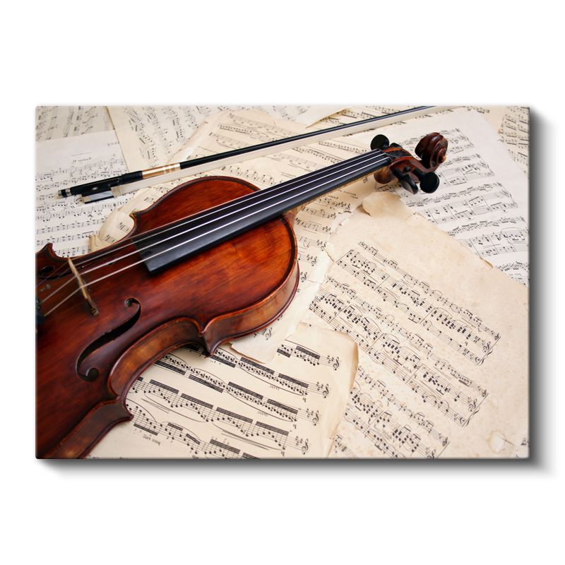 Antik Nota Kağıtları ve Keman - Müzikal Kompozisyon Kanvas Tablo