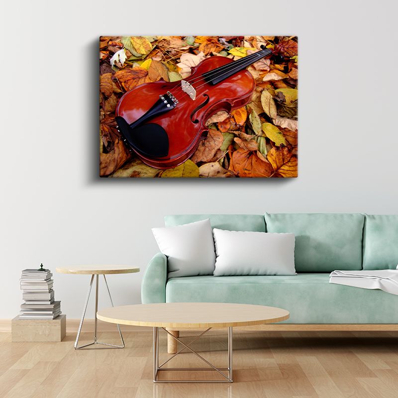 Keman - Yapraklar Arasında Kanvas Tablo