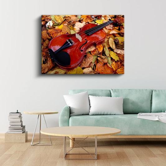 Keman - Yapraklar Arasında Kanvas Tablo