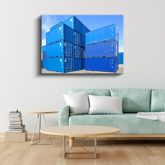 Mavi Konteynerler - Endüstriyel Mimari Kanvas Tablo