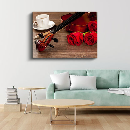 Keman ve Güller - Romantik Müzik Kompozisyonu Kanvas Tablo