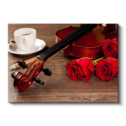 Keman ve Güller - Romantik Müzik Kompozisyonu Kanvas Tablo