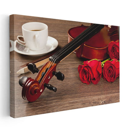 Keman ve Güller - Romantik Müzik Kompozisyonu Kanvas Tablo